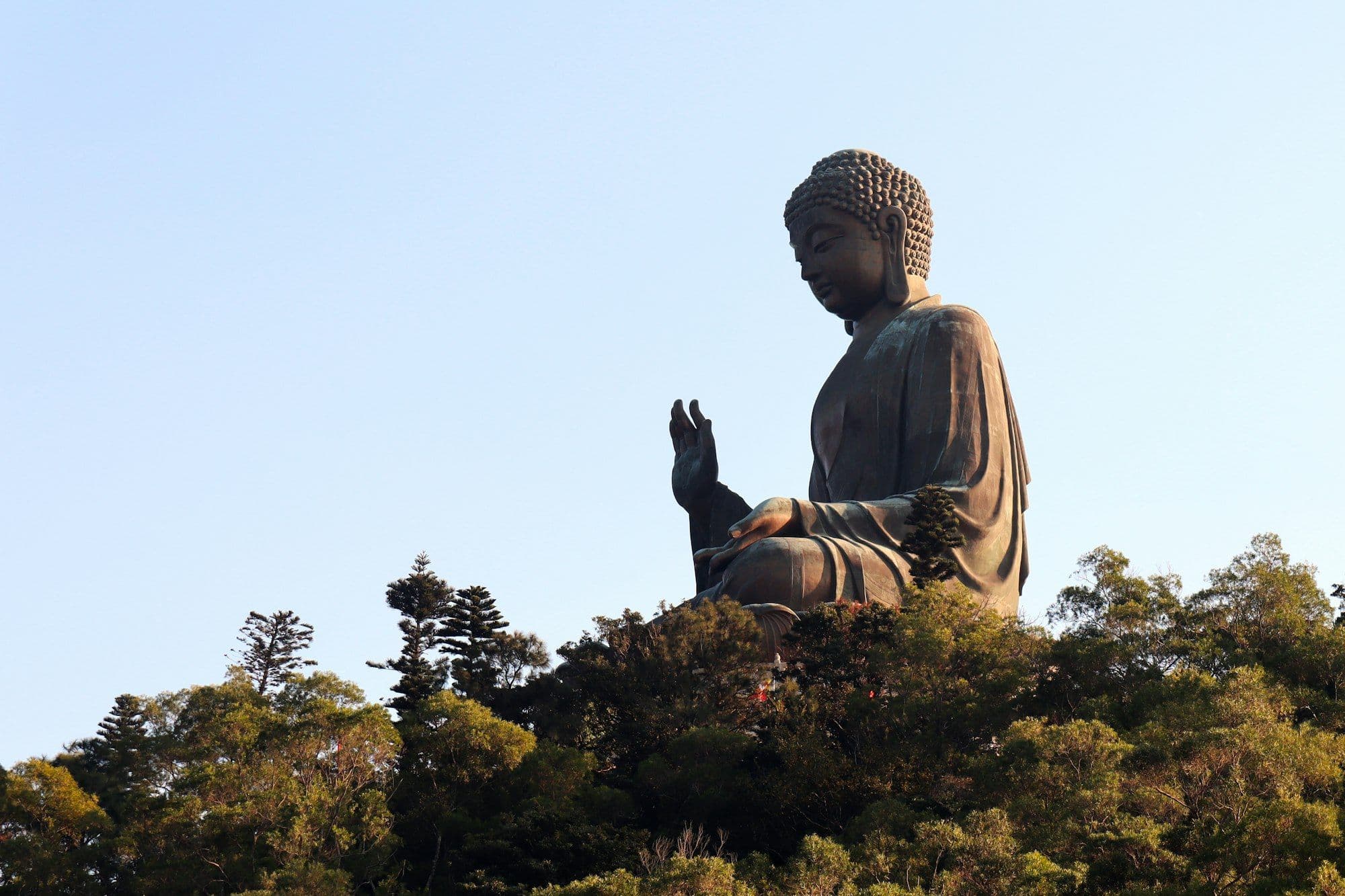 Peaceful big Buddha on the peak of Lantau Island, Hong Kong.